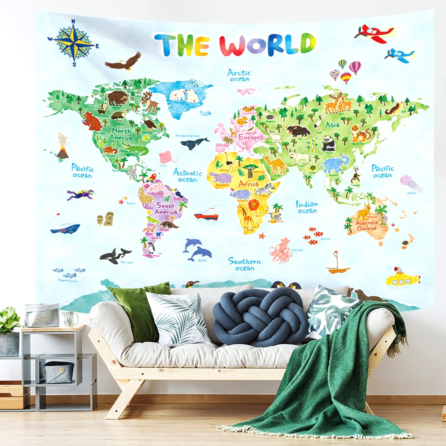 Kids World Map Wall Tapestry E - огляд і ціна Kids Education Room