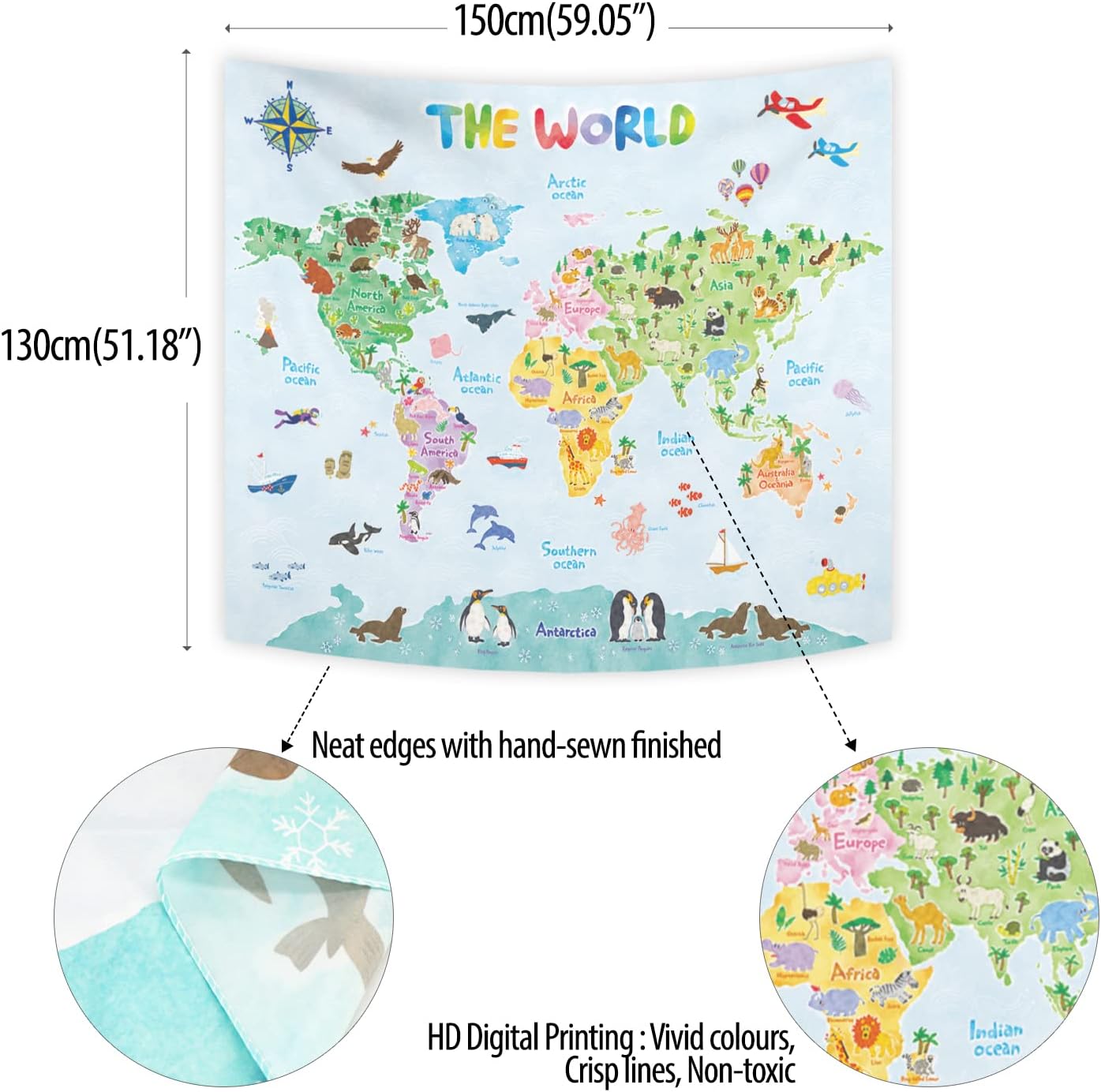 Kids World Map Wall Tapestry E - огляд і ціна Kids Education Room